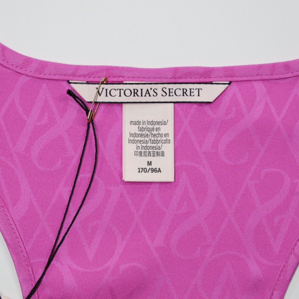 Victoria's Secret Women's Satin Racerback Allover Logo Sleepwear Tank Top Pink M - Picture 7 of 8